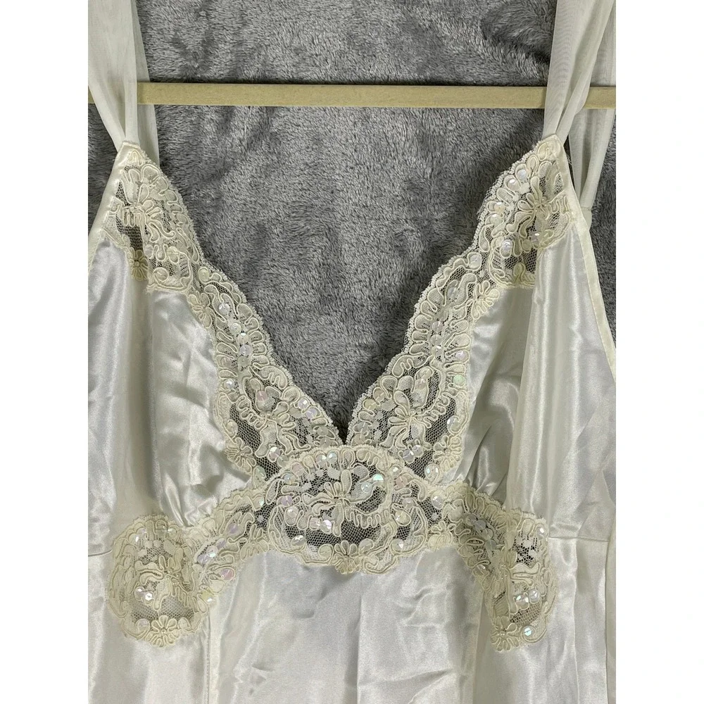Victoria's Secret Nightgown Womens Large Ivory Excellent Vintage 90s Lace Satin